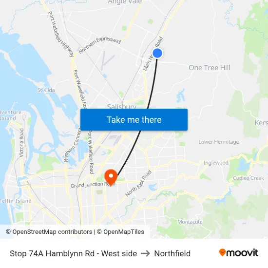 Stop 74A Hamblynn Rd - West side to Northfield map