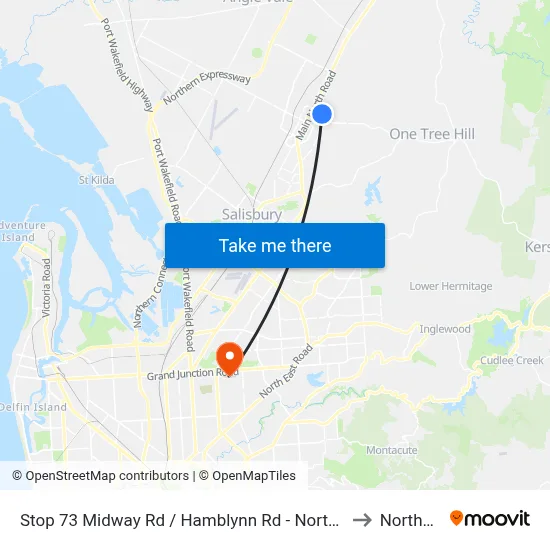 Stop 73 Midway Rd / Hamblynn Rd - North East side to Northfield map