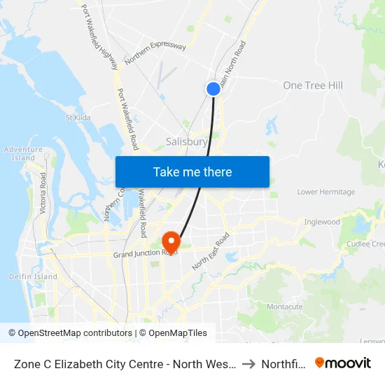 Zone C Elizabeth City Centre - North West side to Northfield map