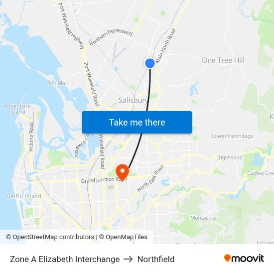 Zone A Elizabeth Interchange to Northfield map