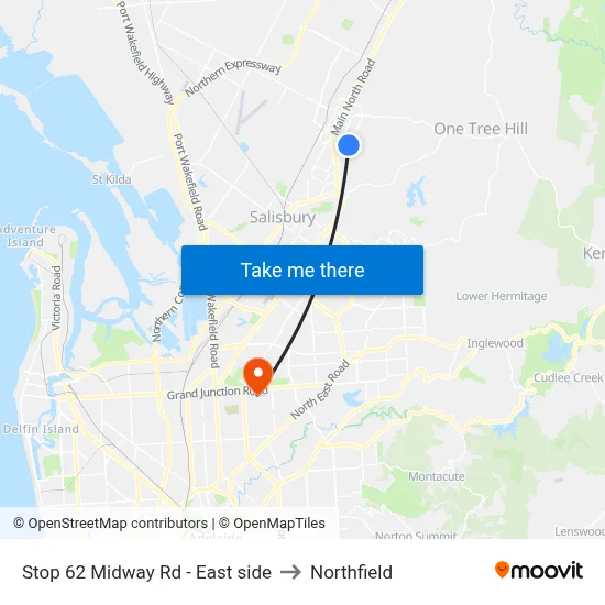 Stop 62 Midway Rd - East side to Northfield map