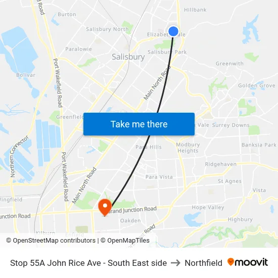 Stop 55A John Rice Ave - South East side to Northfield map
