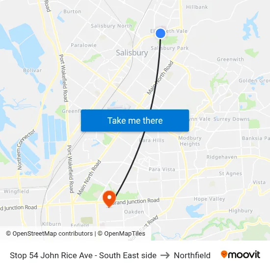 Stop 54 John Rice Ave - South East side to Northfield map