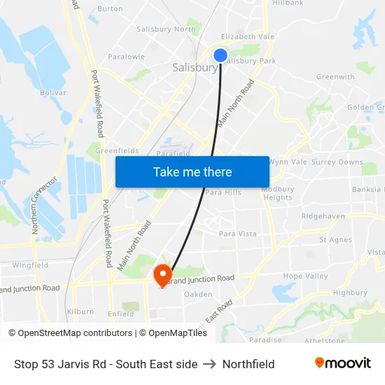 Stop 53 Jarvis Rd - South East side to Northfield map