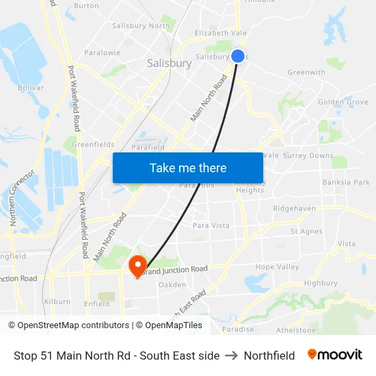 Stop 51 Main North Rd - South East side to Northfield map