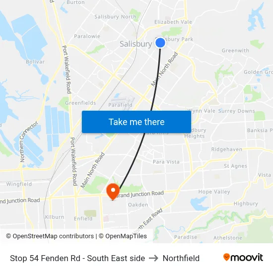 Stop 54 Fenden Rd - South East side to Northfield map