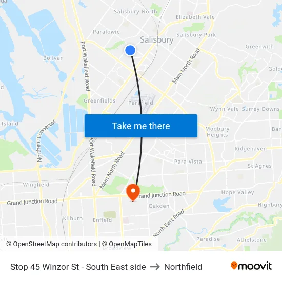 Stop 45 Winzor St - South East side to Northfield map