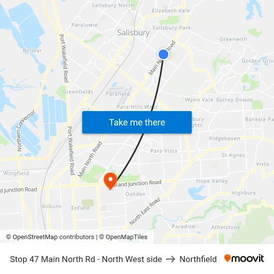 Stop 47 Main North Rd - North West side to Northfield map