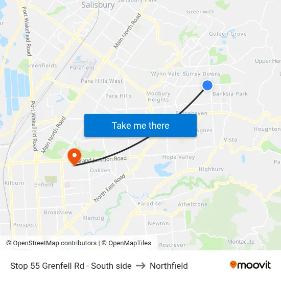 Stop 55 Grenfell Rd - South side to Northfield map