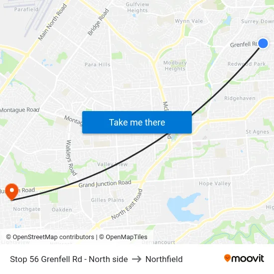 Stop 56 Grenfell Rd - North side to Northfield map