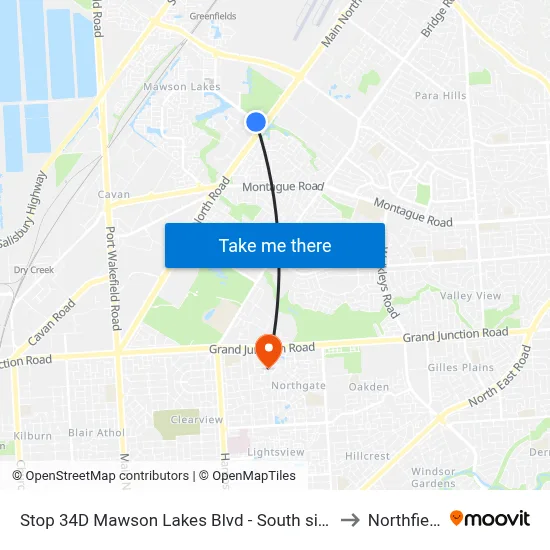 Stop 34D Mawson Lakes Blvd - South side to Northfield map
