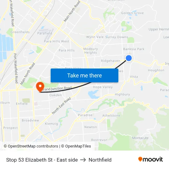 Stop 53 Elizabeth St - East side to Northfield map