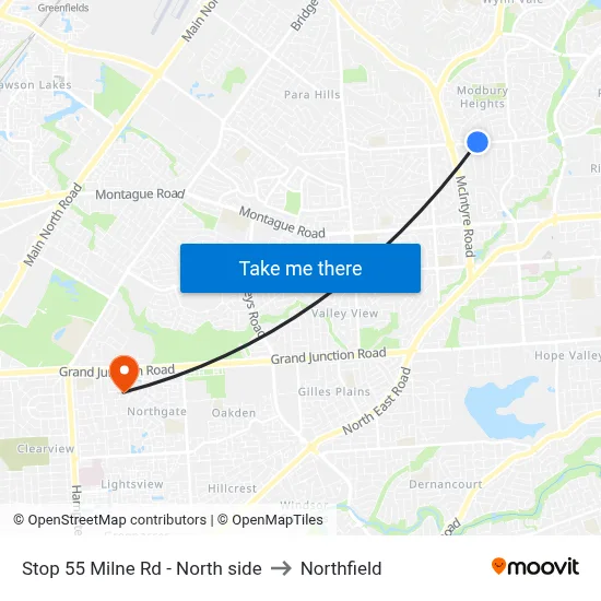 Stop 55 Milne Rd - North side to Northfield map