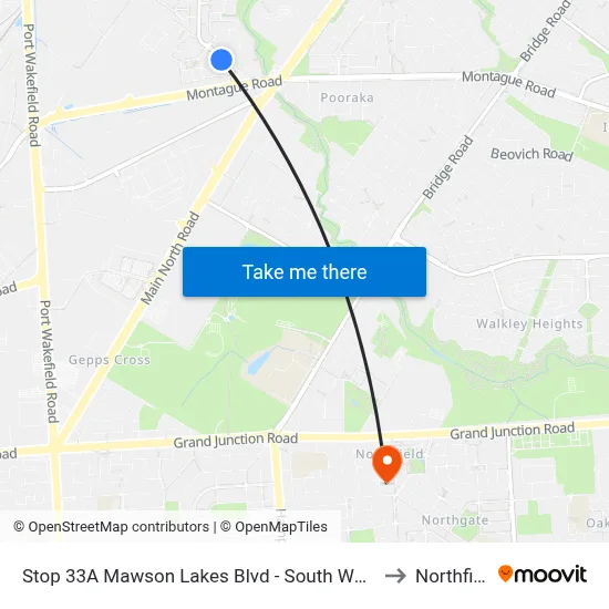 Stop 33A Mawson Lakes Blvd - South West side to Northfield map