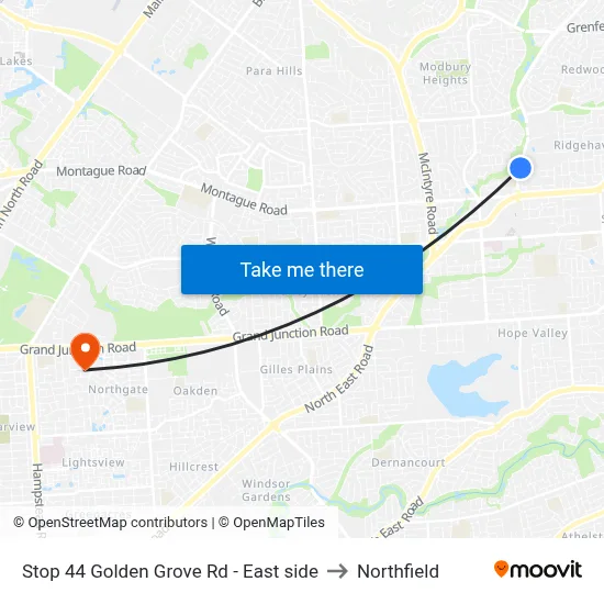 Stop 44 Golden Grove Rd - East side to Northfield map