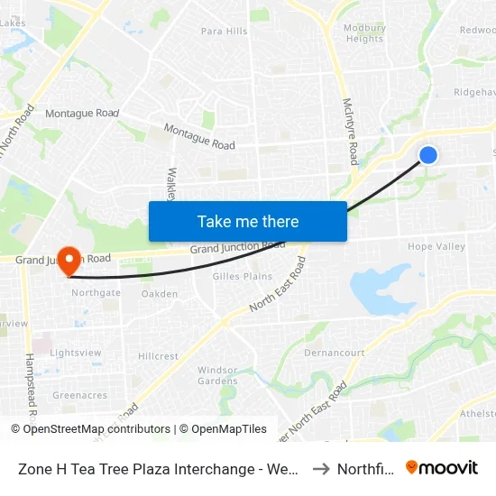 Zone H Tea Tree Plaza Interchange - West side to Northfield map