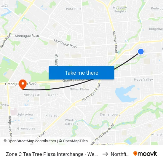 Zone C Tea Tree Plaza Interchange - West side to Northfield map