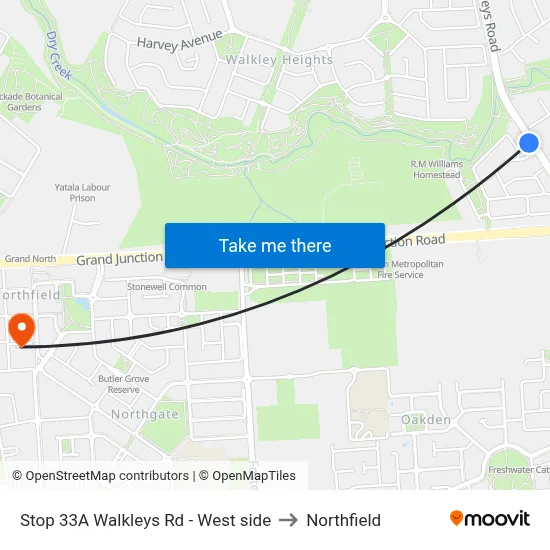 Stop 33A Walkleys Rd - West side to Northfield map