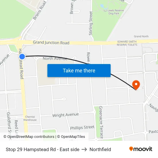 Stop 29 Hampstead Rd - East side to Northfield map