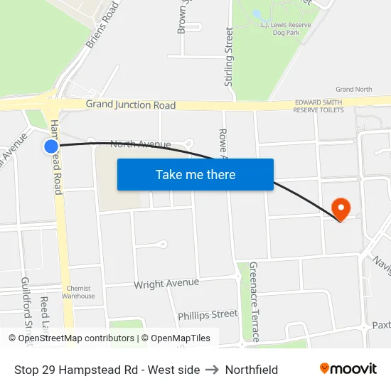 Stop 29 Hampstead Rd - West side to Northfield map