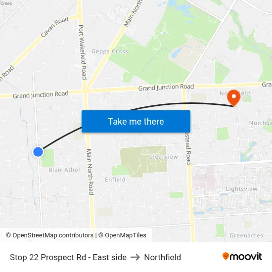 Stop 22 Prospect Rd - East side to Northfield map