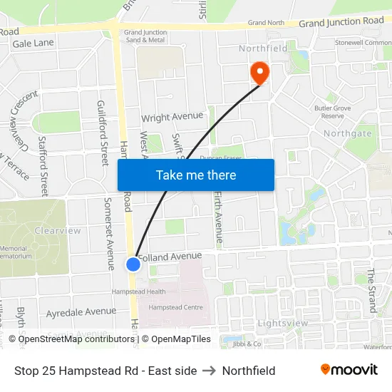 Stop 25 Hampstead Rd - East side to Northfield map