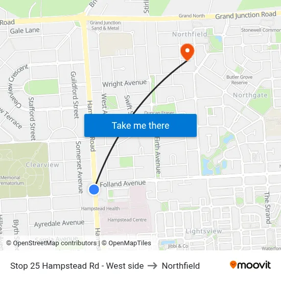 Stop 25 Hampstead Rd - West side to Northfield map
