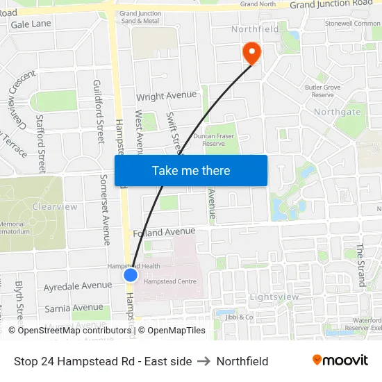 Stop 24 Hampstead Rd - East side to Northfield map