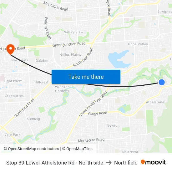 Stop 39 Lower Athelstone Rd - North side to Northfield map