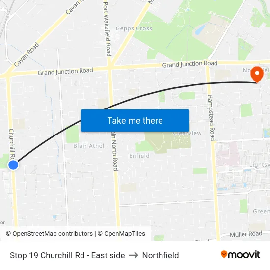 Stop 19 Churchill Rd - East side to Northfield map
