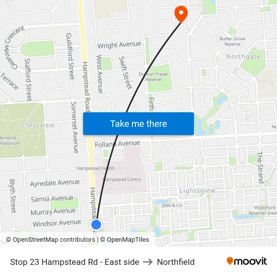 Stop 23 Hampstead Rd - East side to Northfield map