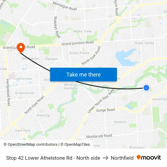 Stop 42 Lower Athelstone Rd - North side to Northfield map