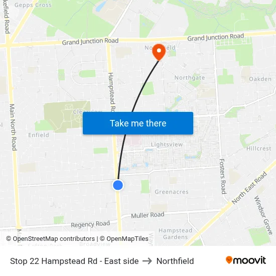 Stop 22 Hampstead Rd - East side to Northfield map