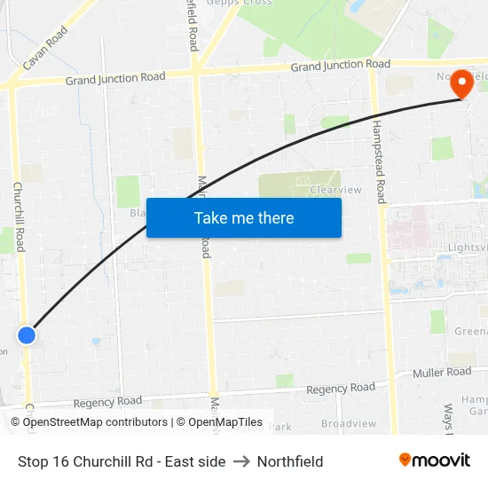 Stop 16 Churchill Rd - East side to Northfield map