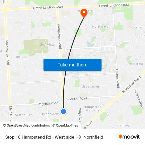 Stop 18 Hampstead Rd - West side to Northfield map