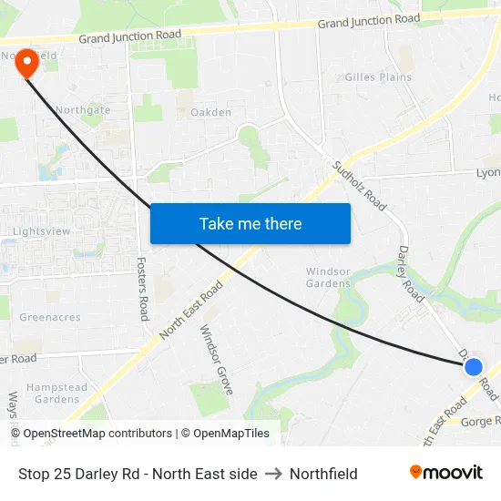 Stop 25 Darley Rd - North East side to Northfield map