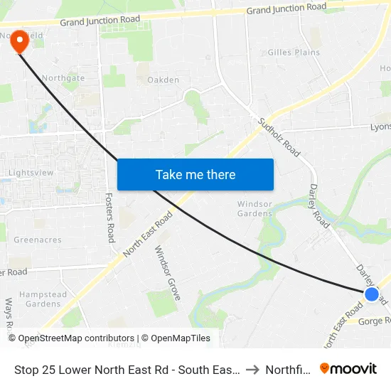 Stop 25 Lower North East Rd - South East side to Northfield map