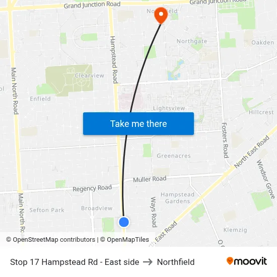 Stop 17 Hampstead Rd - East side to Northfield map