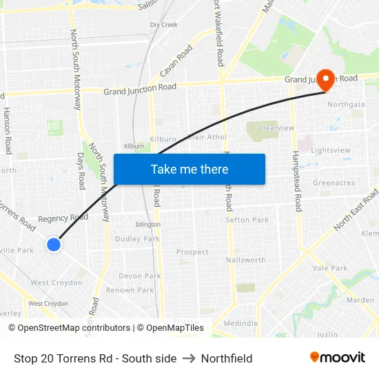 Stop 20 Torrens Rd - South side to Northfield map