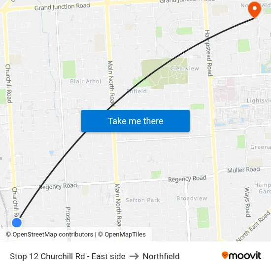 Stop 12 Churchill Rd - East side to Northfield map