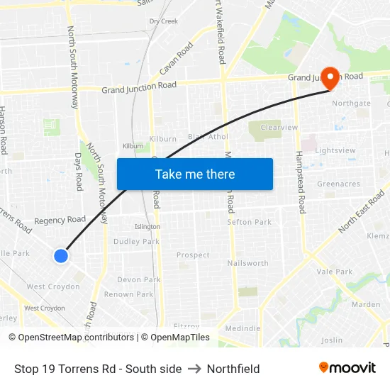 Stop 19 Torrens Rd - South side to Northfield map