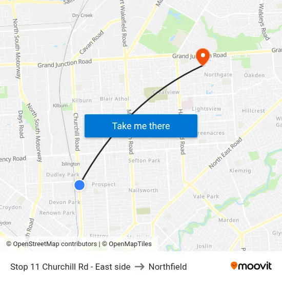 Stop 11 Churchill Rd - East side to Northfield map