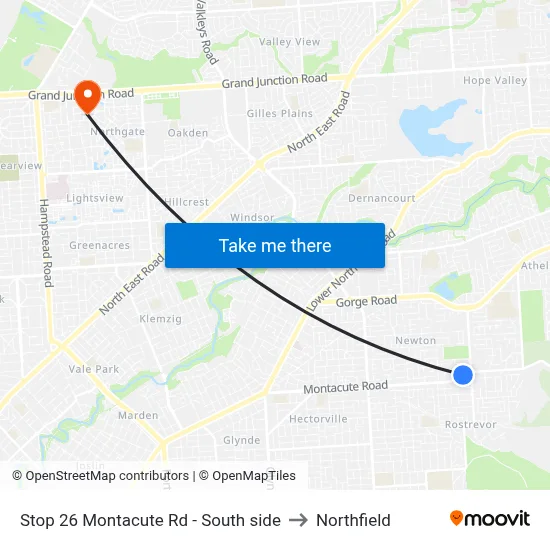 Stop 26 Montacute Rd - South side to Northfield map