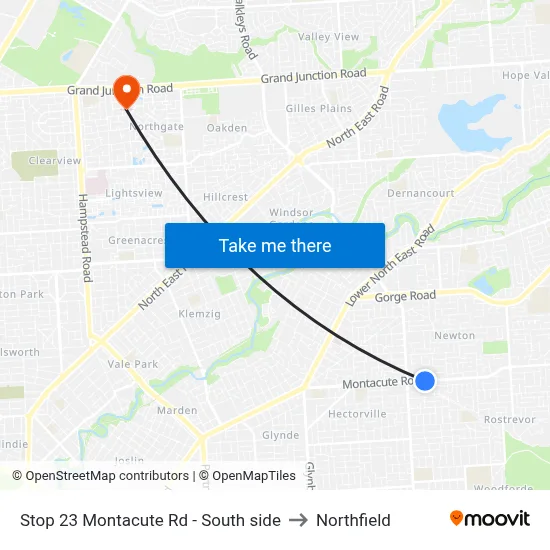 Stop 23 Montacute Rd - South side to Northfield map