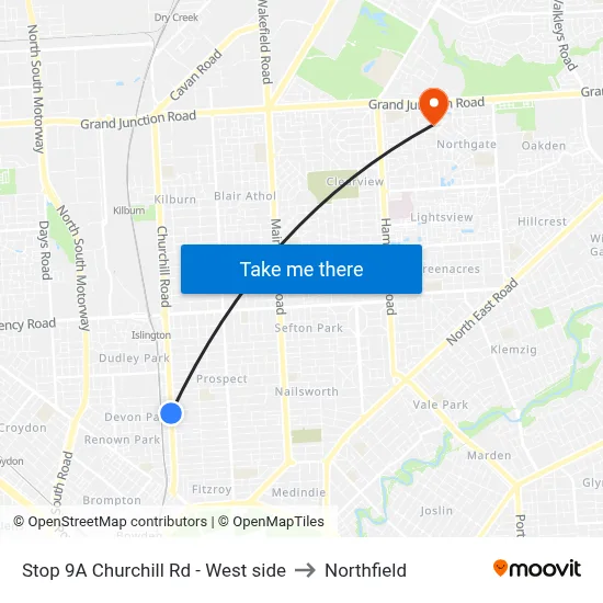 Stop 9A Churchill Rd - West side to Northfield map