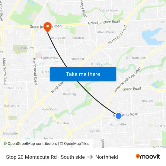 Stop 20 Montacute Rd - South side to Northfield map