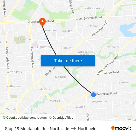 Stop 19 Montacute Rd - North side to Northfield map