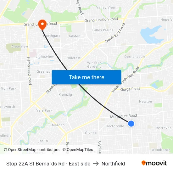 Stop 22A St Bernards Rd - East side to Northfield map
