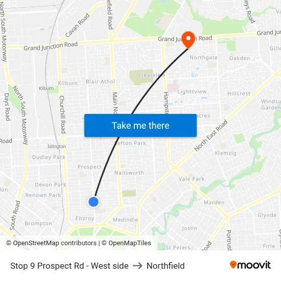 Stop 9 Prospect Rd - West side to Northfield map