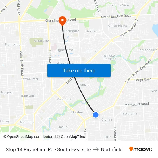 Stop 14 Payneham Rd - South East side to Northfield map